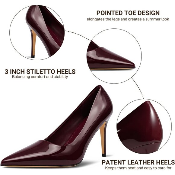 Women Red Pointed Toe Slip-on Closed Toe 3 Inch Stiletto Pumps High Heels - Picture 5 of 7